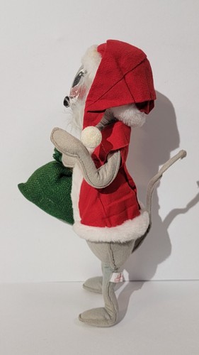 VTG 1966 Annalee Doll 16" Christmas Mouse Santa Claus Red Suit Green Gift Sack - Picture 6 of 9