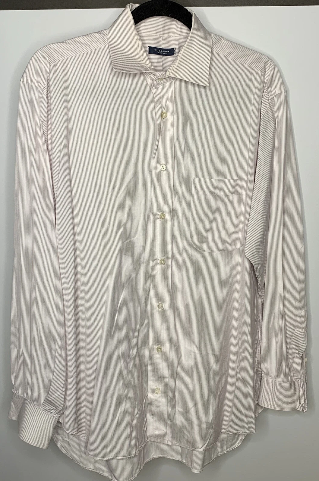 Camicia Burberry London da uomo XL bianca a righe maniche lunghe abito abbottonato
