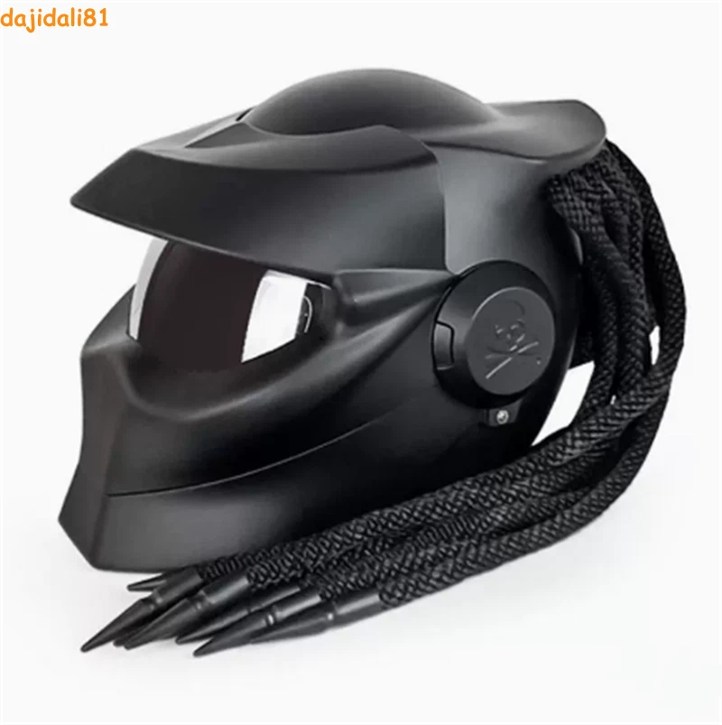 Alien vs. Casco de motocicleta Predator cara completa luz LED protector solar lente trenza Foto 2 de 4
