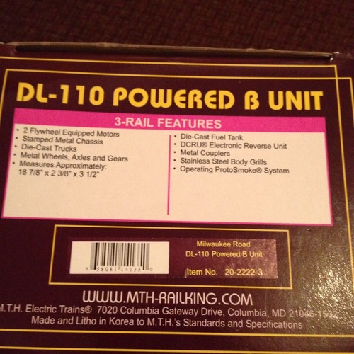 NEW IN BOX MTH PREMIER 20-2222-3 MILWAUKEE ROAD O GAUGE DL-110 B UNIT - 第 1/4 張圖片