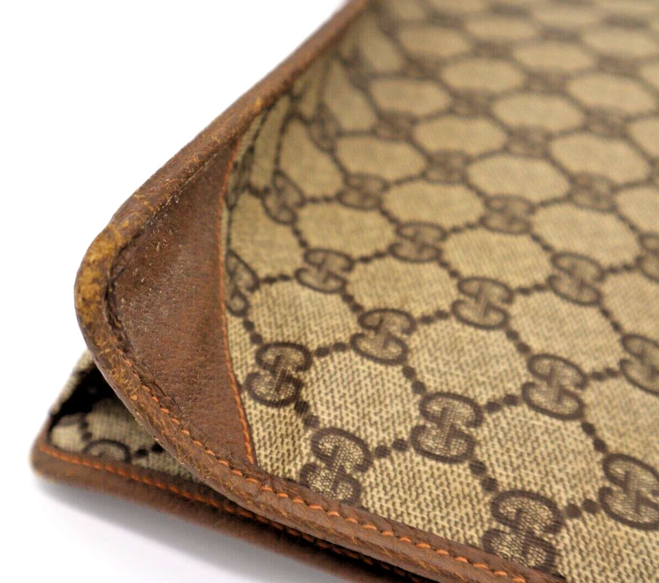 Auténtico bolso clutch vintage GUCCI segundo bolso GG PVC beige cuero marrón Foto 4 de 4