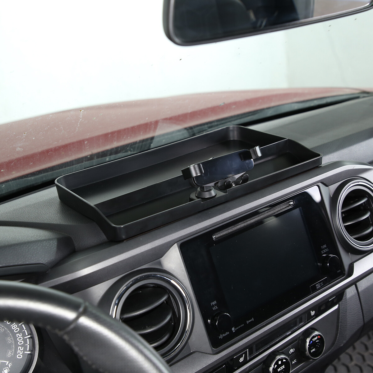 Dash Storage Box Tray & Phone Holder Mount Organizer For Toyota Tacoma 2016-2022