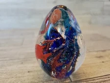 Paperweight Ocean Fish Art Glass Life Blue Egg Coral Bubbles Colorful Reef Swirl