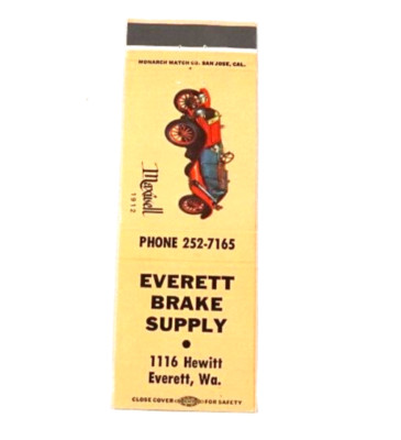 Matchbook Everett Brake Supply Everett WA 1912 Maxwell Car Front Strike