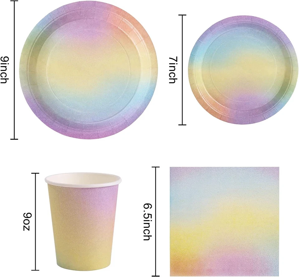 200 пастельных тарелок радужные бумажные тарелки для дня рождения украшения принадлежности для вечеринок Di - Изображение 2 из 4
