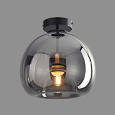 Mid Century Globe Semi Flush Mount Light - Amber Smoke Glass Ceiling Fixture