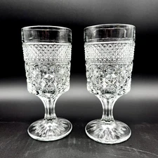 Anchor Hocking WEXFORD 6.5" Pressed Glass Stemmed Water Goblets SET/2 VTG USA