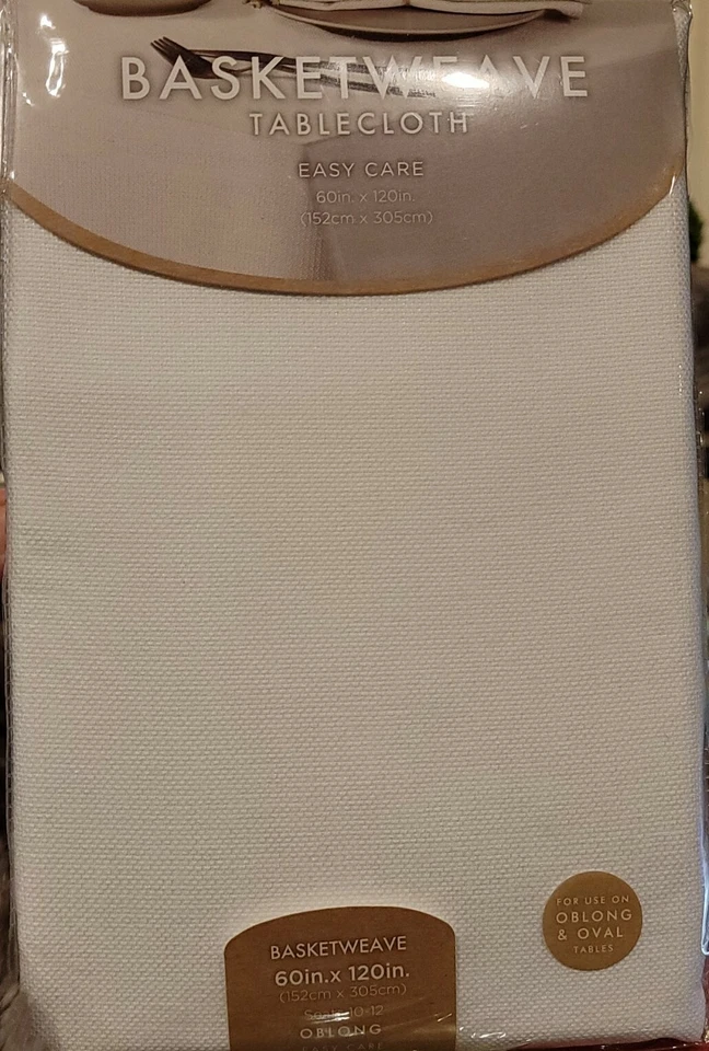 Carina Basketweave Easy Care Tablecloth 60 Inch x 120 Inch Oblong and Oval White - Image 2 of 4