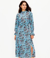 LOFT Bouquet Mock Neck Blue Paisley Midi Dress