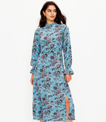 LOFT Bouquet Mock Neck Blue Paisley Midi Dress | eBay
