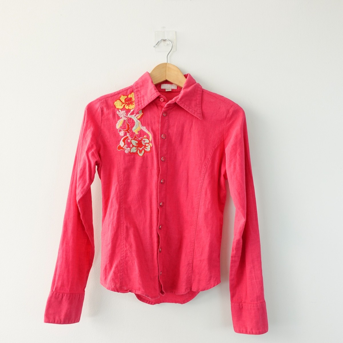 Vintage Patchwork Button Up Shirt XS DIESEL Pink Pearl Snap Floral