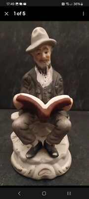 Homco Stil sitzender alter Mann mit Pfeife Lesebuch Figur 7''