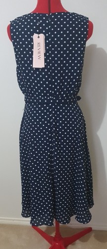 BNWT REVIEW Navy & Ivory Spotty Flattering Belted Sundress S12 RRP249.95 - Picture 8 of 10