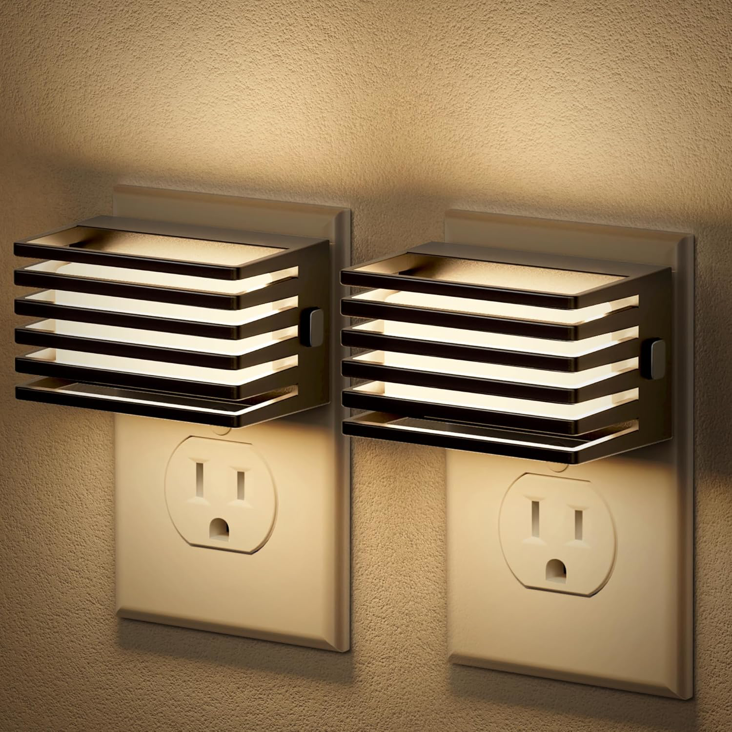 Dimmable LED Night Light Plug-In 2 Pack with Dusk to Dawn Sensor in Warm White  