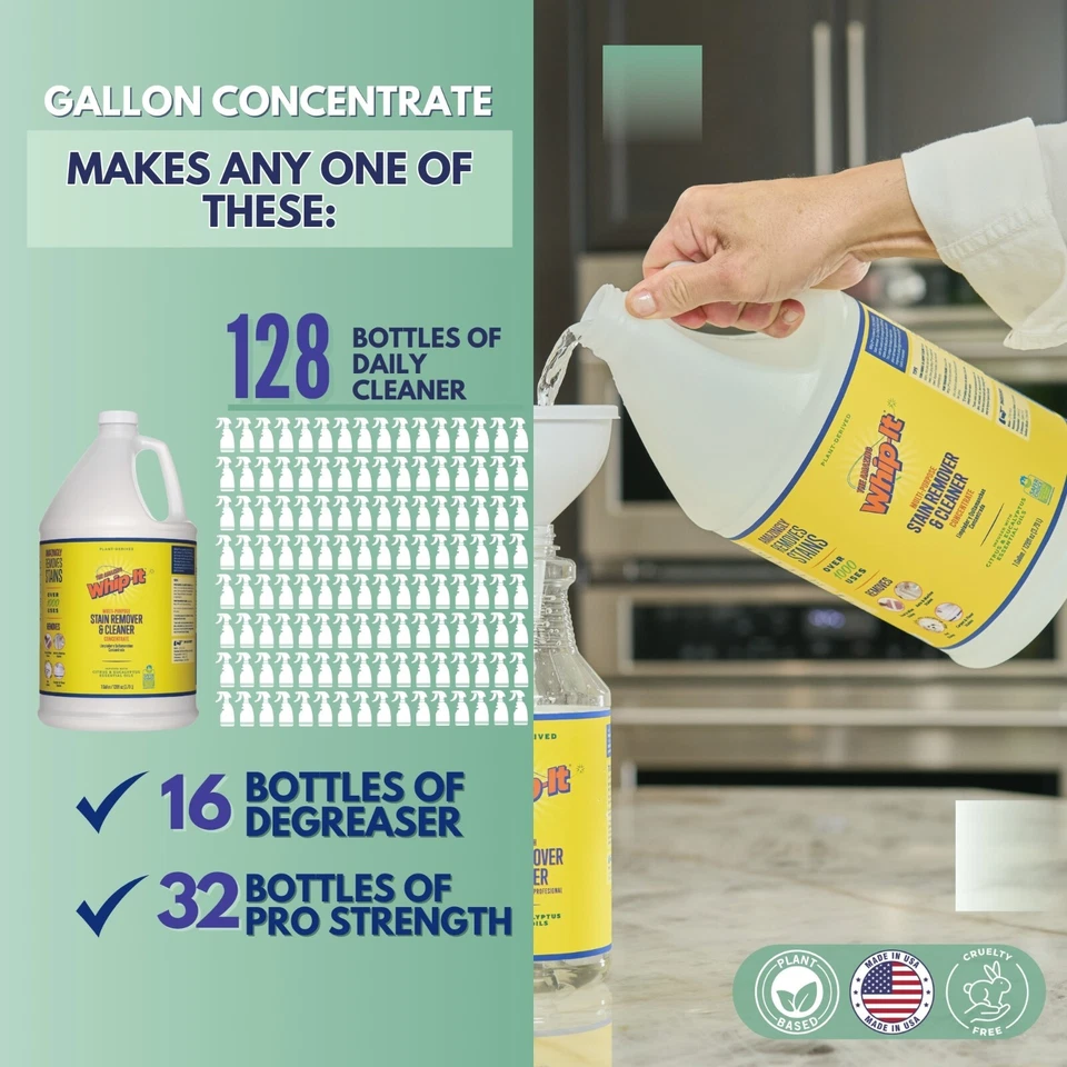 Whip-It® - Quitamanchas y Limpiador CONCENTRADO - ESTUCHE TAMAÑO COMERCIAL DE 3 GALONES!!! Foto 2 de 4