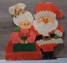 Vintage Die Cut Christmas Santa Mrs. Claus Decoration 9x9.5