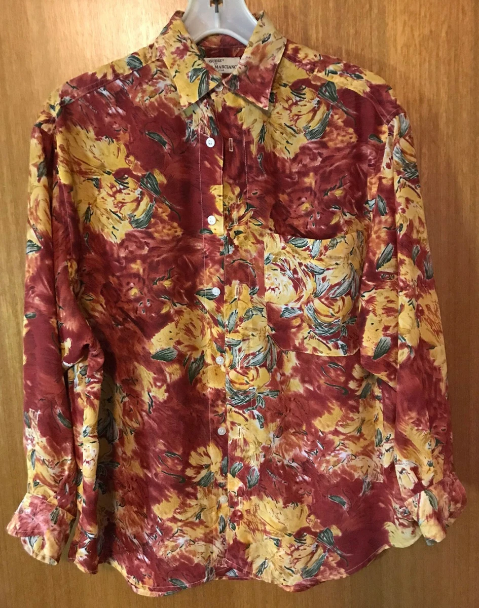 Vintage Guess By Georges Marciano Shirt Voile Print Womens M