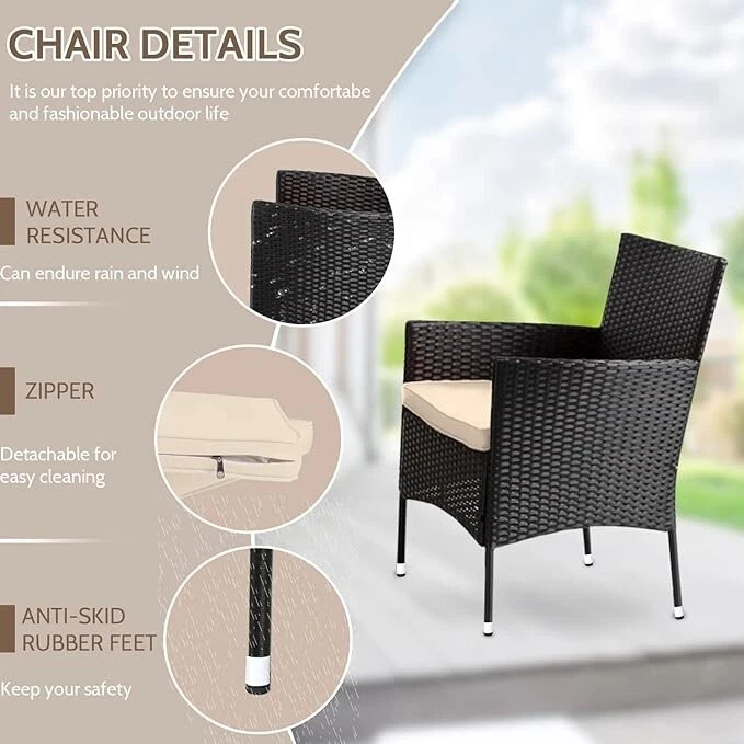 Juego de 4 sillas de mimbre de ratán PE para patio exterior, patio con muebles de mesa Foto 4 de 4