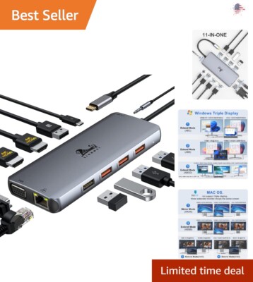 Versatile USB C Docking Station - Dual Monitor - High-Performance - 11-in-1