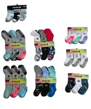 Hurley 6 Pairs Baby/Toddler Quarter Socks, Assorted; Sizes 6-12M, 12-24M, 2T-4T