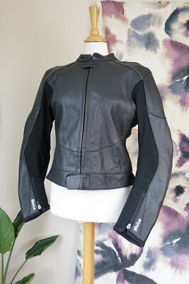 Damen WEISE Motorradjacke schwarz Leder Rüstung Größe 42 UK 10