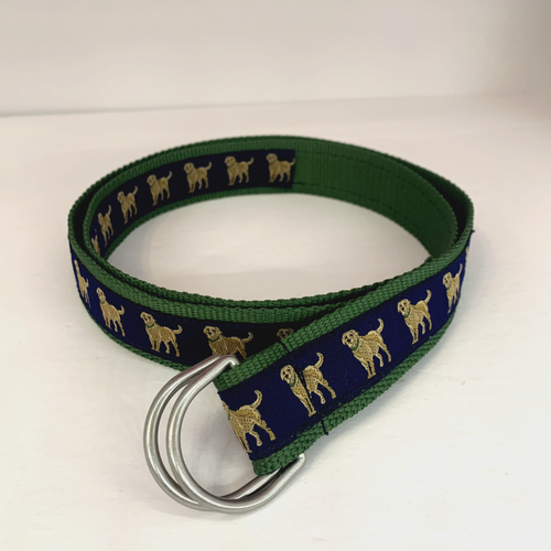 Women's L.L. Bean Blue Green Woven Dog Print Belt size M/L - Picture 3 of 5