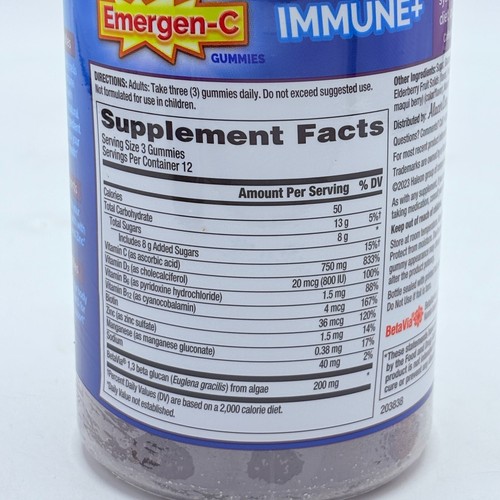Emergen-C Immune+ Elderberry Gummies, 750 mg Vitamin C with Vitamin D Zinc 10/25 - Picture 5 of 9