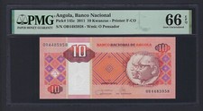 Angola 10 Kwanzas 2011 P145c Uncirculated Grade 66