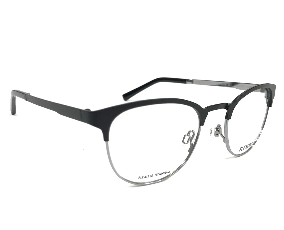 Monturas de gafas Flexon para niños J4008 001 negro plateado cuadrado borde completo 49-20-135 Foto 2 de 4