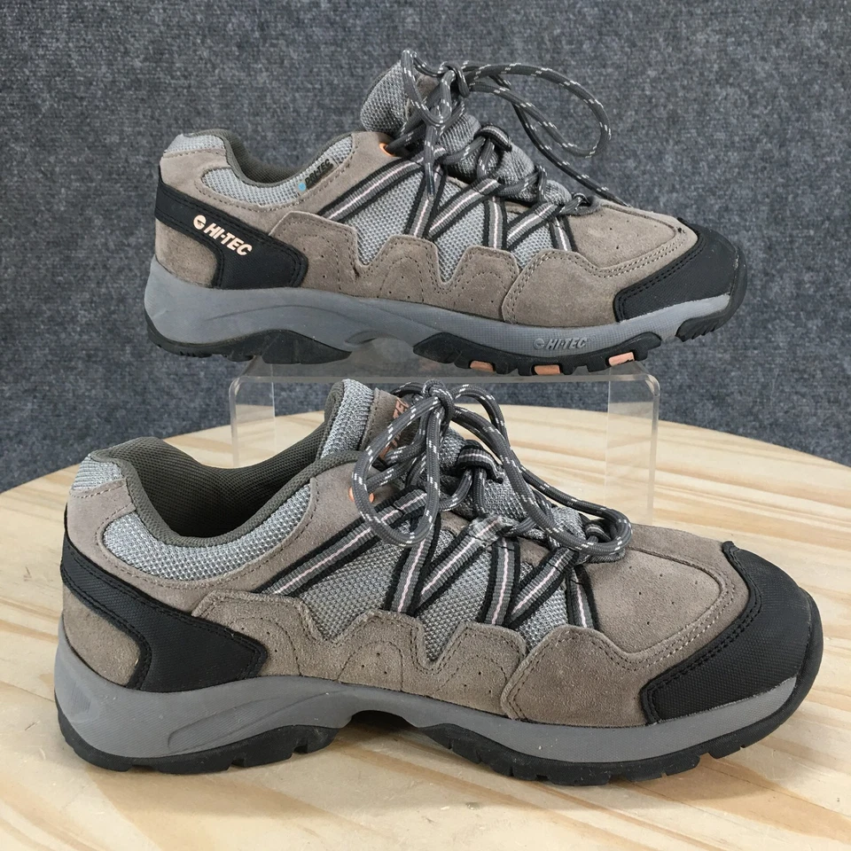 Hi-Tec Zapatos Mujer 8.5 M Florence Bajo Senderismo Tenis Gris Marrón Cuero 24101 Foto 2 de 4