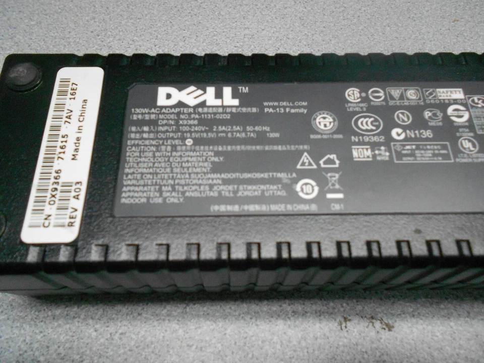 DELL genuine original 130W PA-13 docking Latitude AC ADAPTER PA-1131-02D2 X9366 - Image 2 of 2