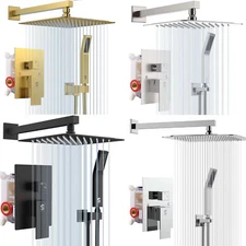 Shower Faucet Set System Rainfall Shower Head Combo w/Mixer Valve Kit Wall Mount