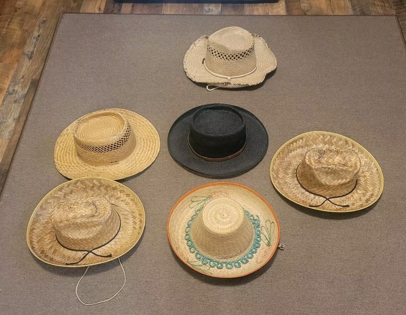 Vintage- Modern Women/Men Straw Hats Lot of (6) Mixed Sizes