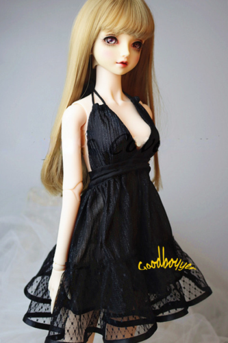 1/3SD BJD Outfit Doll Clothes Black Chiffon Short Halter Dress Yarn Bottom Sexy - Picture 1 of 4