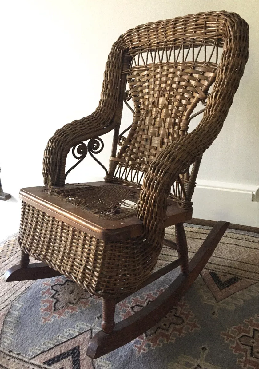 Antique Child s High Back Natural Wicker Rocking Chair eBay