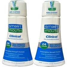 (2) Smart Mouth Zinc Activated Oral Rinse Bad Breath Prevention Clean Mint