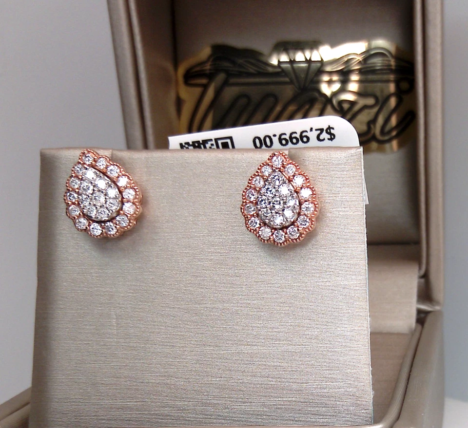 $3000⭐10k ROSE Gold⭐1/2CTTW NATURAL DIAMOND HALO CLUSTER TEARDROP Stud EARRINGS - Image 2 of 4