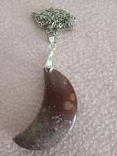 Mulicolored Reversable Stone Pendant Crescent Moon with 18 inch chain