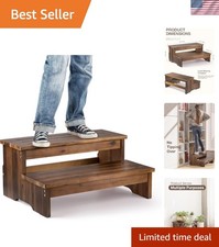 25" Acacia Bed Steps for High Beds for Adult 500 Lbs 2Step Wood Step Stool ...