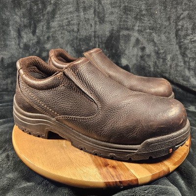 Timberland PRO Titan Shoes Mens 10 M Brown Leather Alloy Toe Slip-On Work 053534