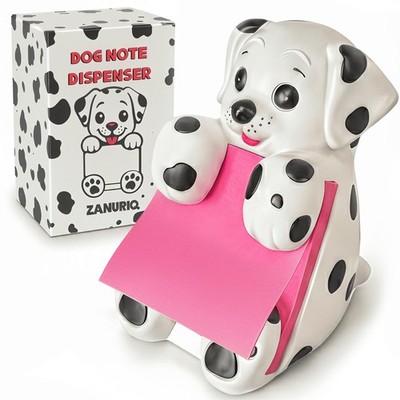Dog Post it Note Dispenser for Desk 3.7'' x 3.1'', White (Black Spots)