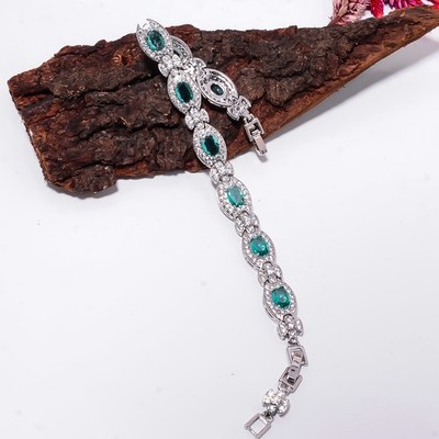 Apatite, CZ 925 Sterling Silver Adjustable Bracelet 7-8'' B140614, Gift for her