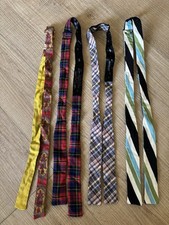 Vintage Lot 4 Square End Plaid Stripe Self Tie Adjustable Bow Ties Silk Cotton