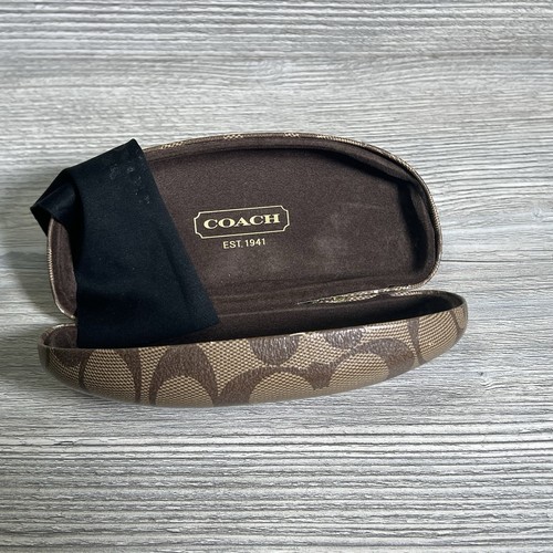 Coach Eyeglass Case Classic Logo Monogram Hard Clamshell, Brown,