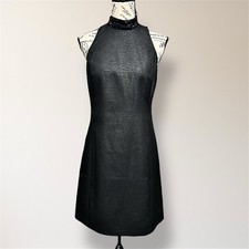 Michael Kors 2 Black Textured Sleeveless Sheath Dress Mock Neck Cocktail Party