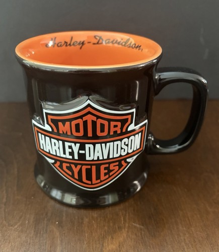 Harley-Davidson Black & Orange 3D Shield Logo Coffee Mug/Cup
