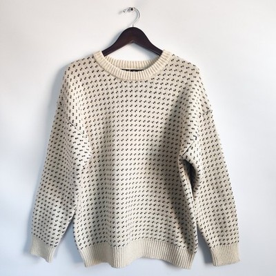 B'ming Beams Sweater Medium Wool Blend Birds Eye Knit Crewneck Cream Pullover