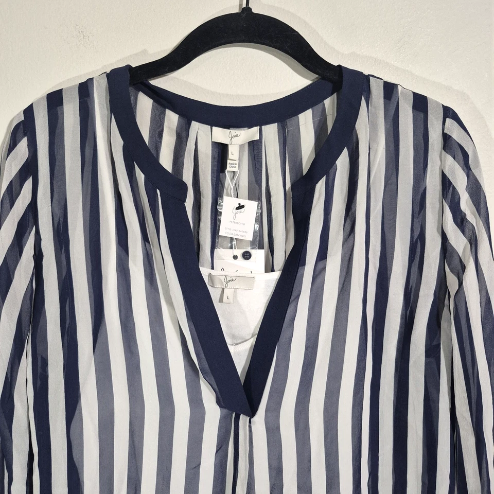Blusa de seda Joie nueva con etiquetas para mujer grande azul y blanco forrada manga larga fluida boho Foto 2 de 4