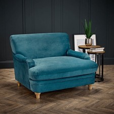 Peacock Blue Oversized Snuggle Armchair/Plumpton Chair With Oak Wooden Legs