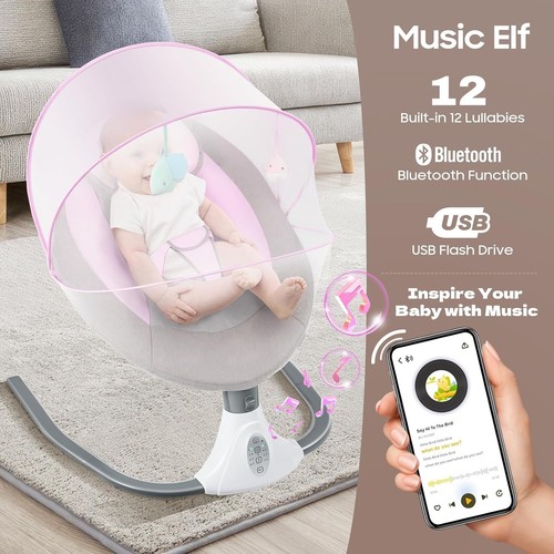 Baby Bouncer Electric Rocking Chair Portable Swing Seat for Infants with Comfort - Picture 2 of 9